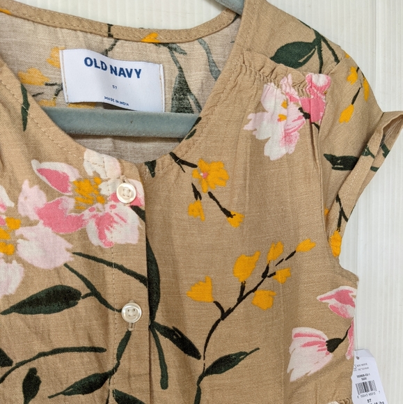 OLD NAVY girls tan floral button front linen blend dress - Picture 3 of 8